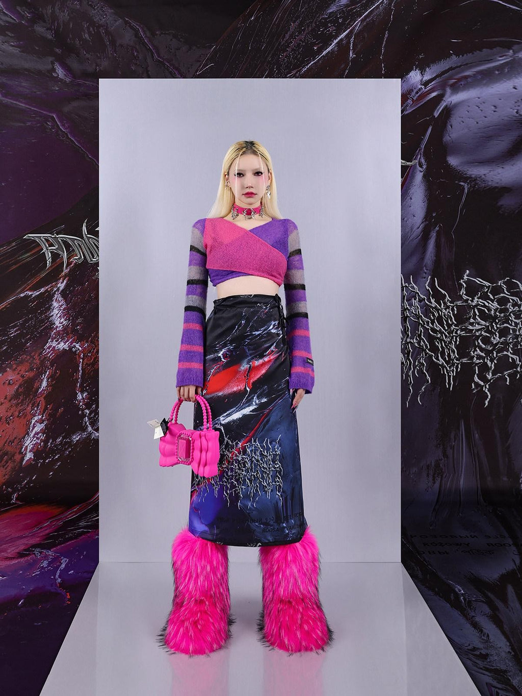 Cosmic Iridescent Thorn Print Reversible Women's Midi Skirts