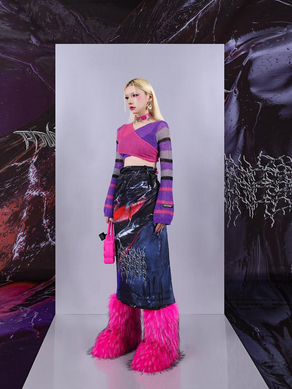 Cosmic Iridescent Thorn Print Reversible Women's Midi Skirts
