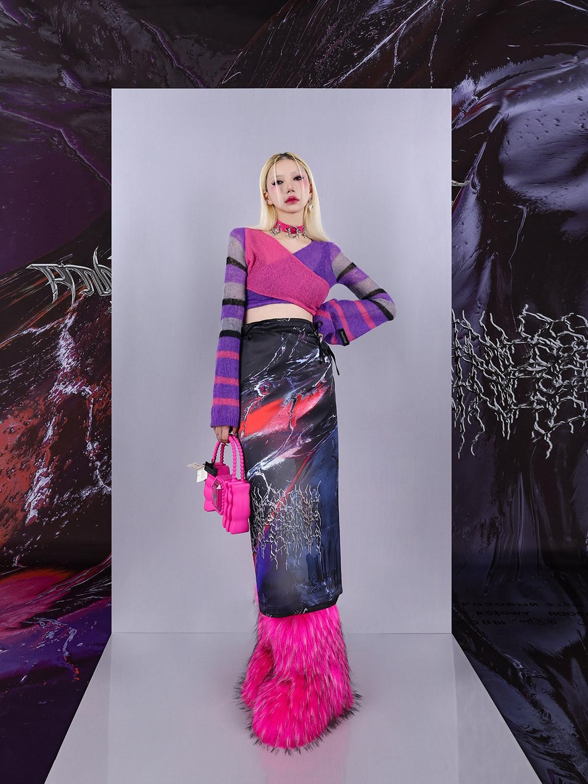 Cosmic Iridescent Thorn Print Reversible Women's Midi Skirts