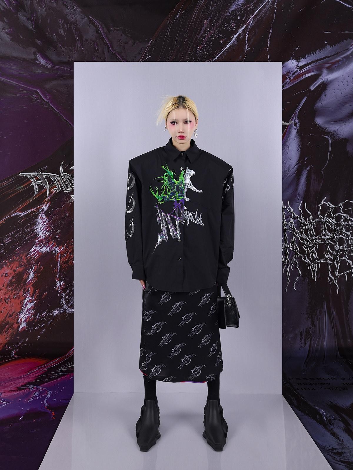 Cosmic Iridescent Thorn Print Reversible Women's Midi Skirts
