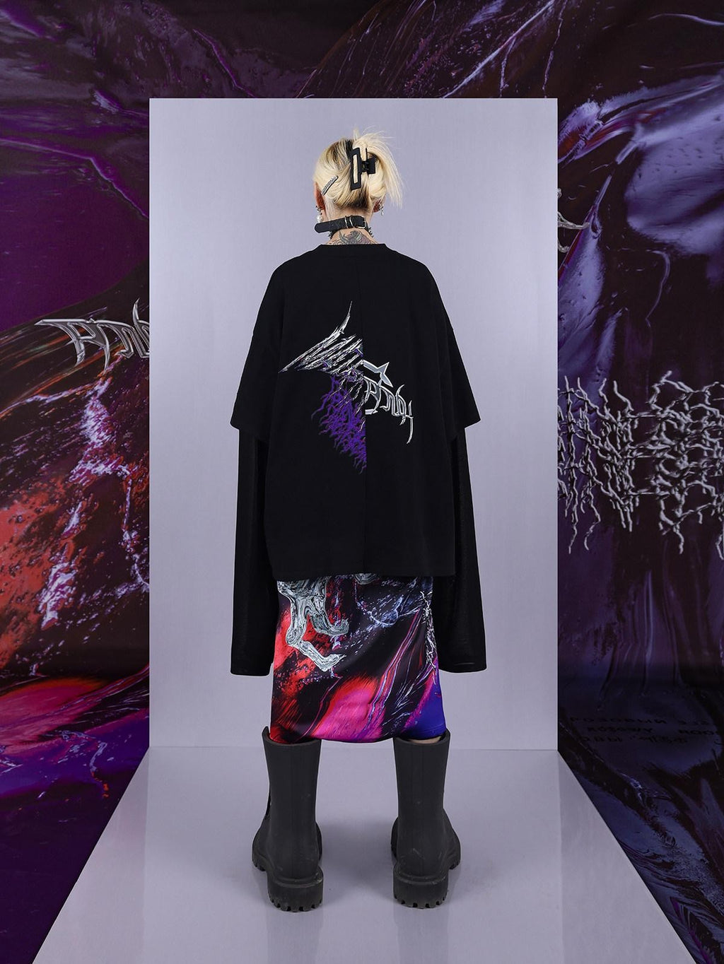 Cosmic Iridescent Thorn Print Reversible Women's Midi Skirts
