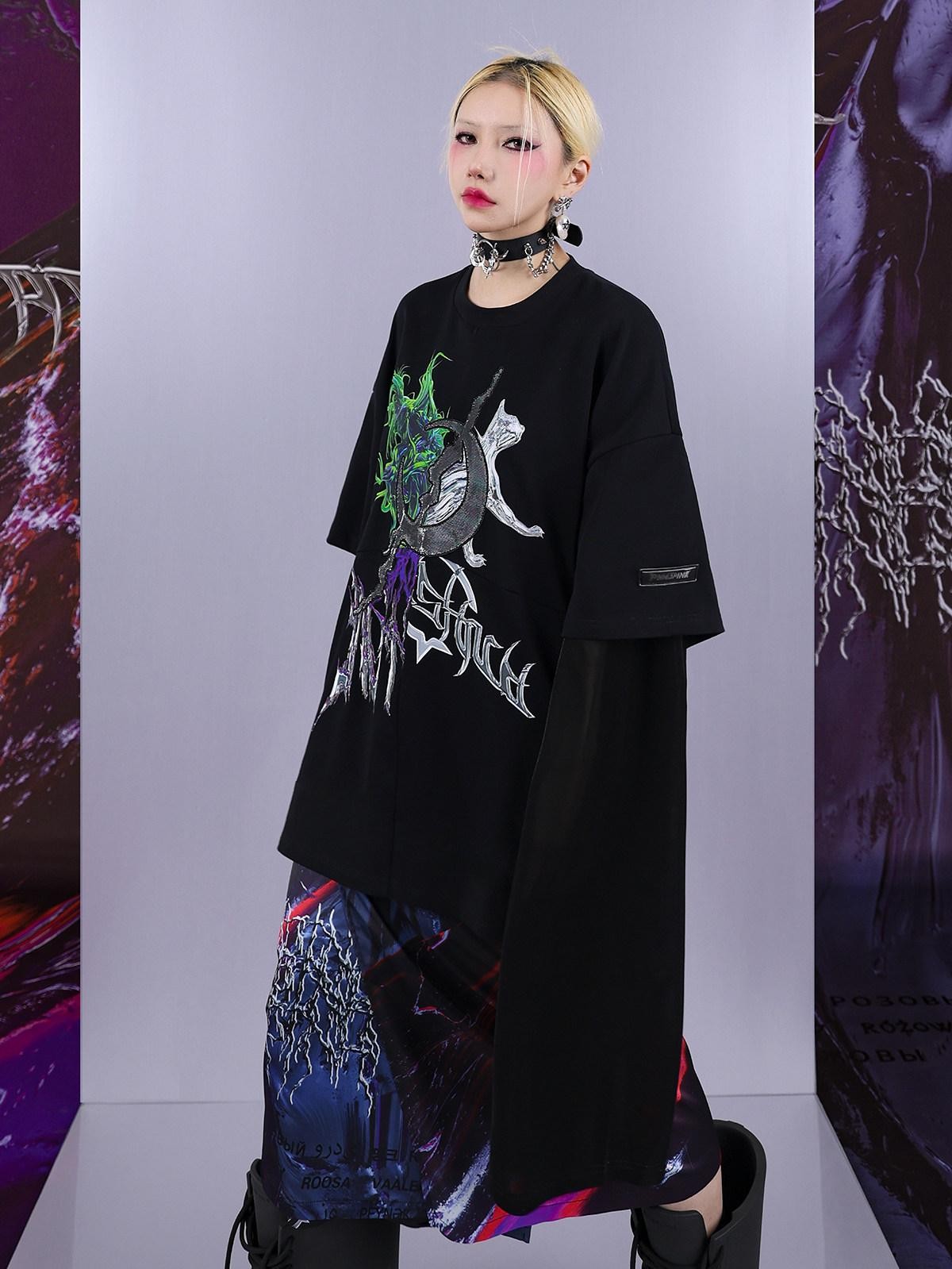 Cosmic Iridescent Thorn Print Reversible Women's Midi Skirts