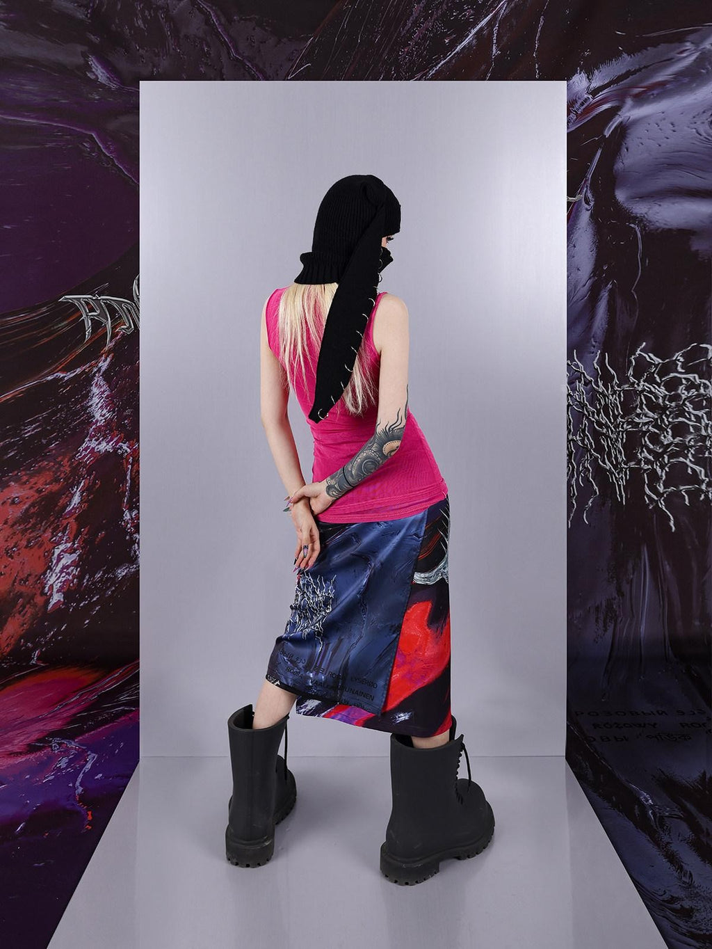 Cosmic Iridescent Thorn Print Reversible Women's Midi Skirts