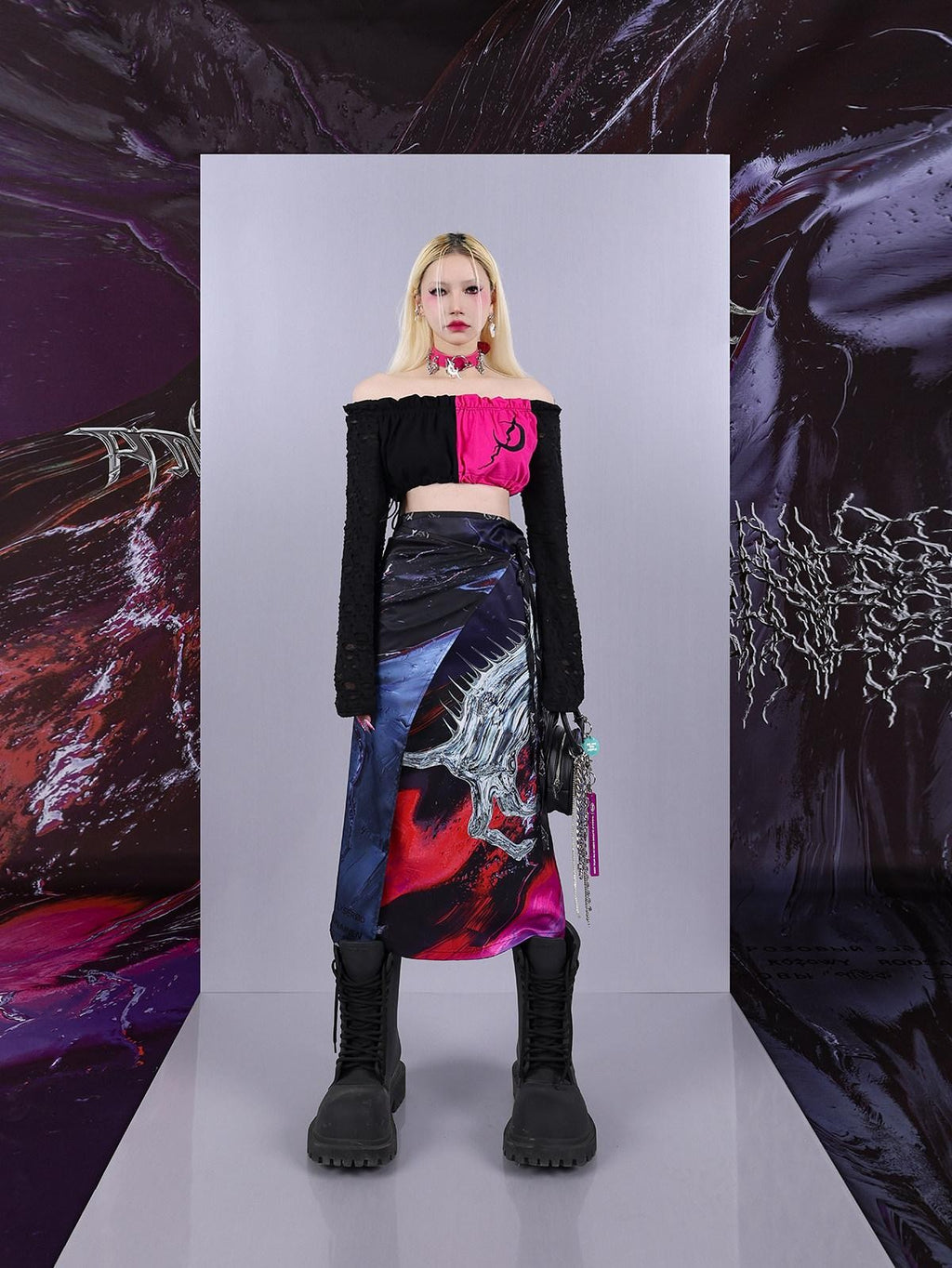 Cosmic Iridescent Thorn Print Reversible Women's Midi Skirts