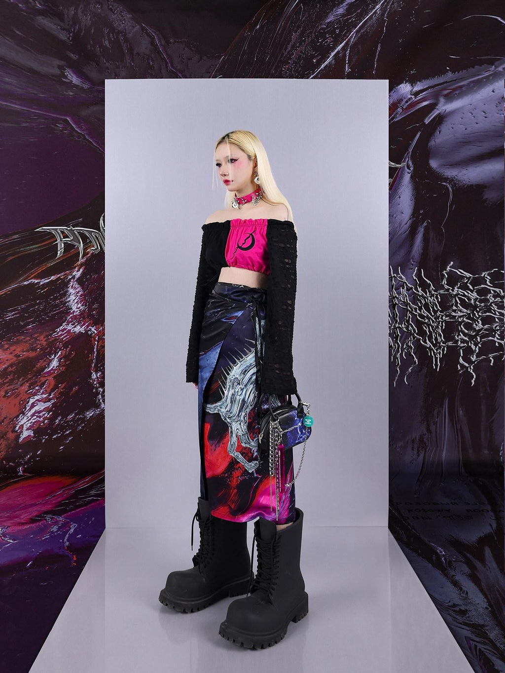 Cosmic Iridescent Thorn Print Reversible Women's Midi Skirts