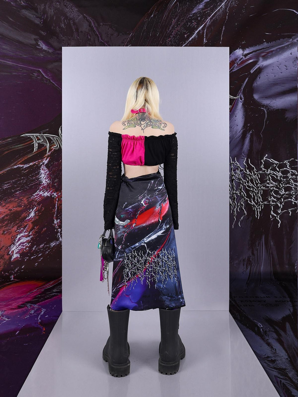 Cosmic Iridescent Thorn Print Reversible Women's Midi Skirts