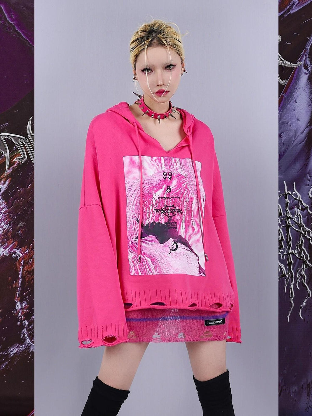 PINKSPINK Cosmic Psychedelic Rock Irregular Distressed V-neck Printed Women's Hoodies