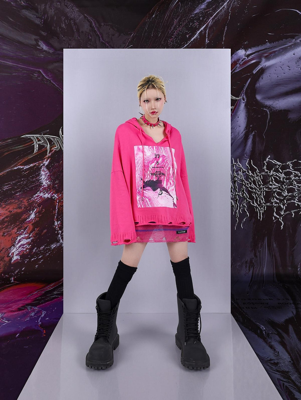 PINKSPINK Cosmic Psychedelic Rock Irregular Distressed V-neck Printed Women's Hoodies