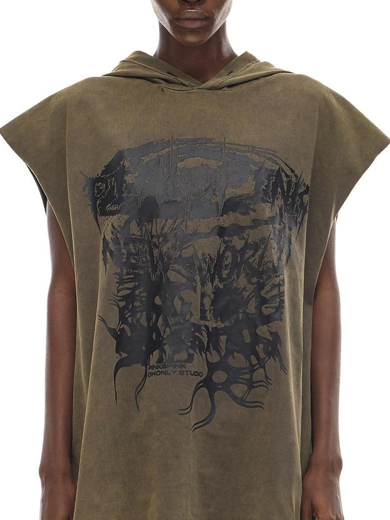 PINKSPINK Cosmic Vortex Print Sleeveless Hooded Street Wasteland Women's Hoodies