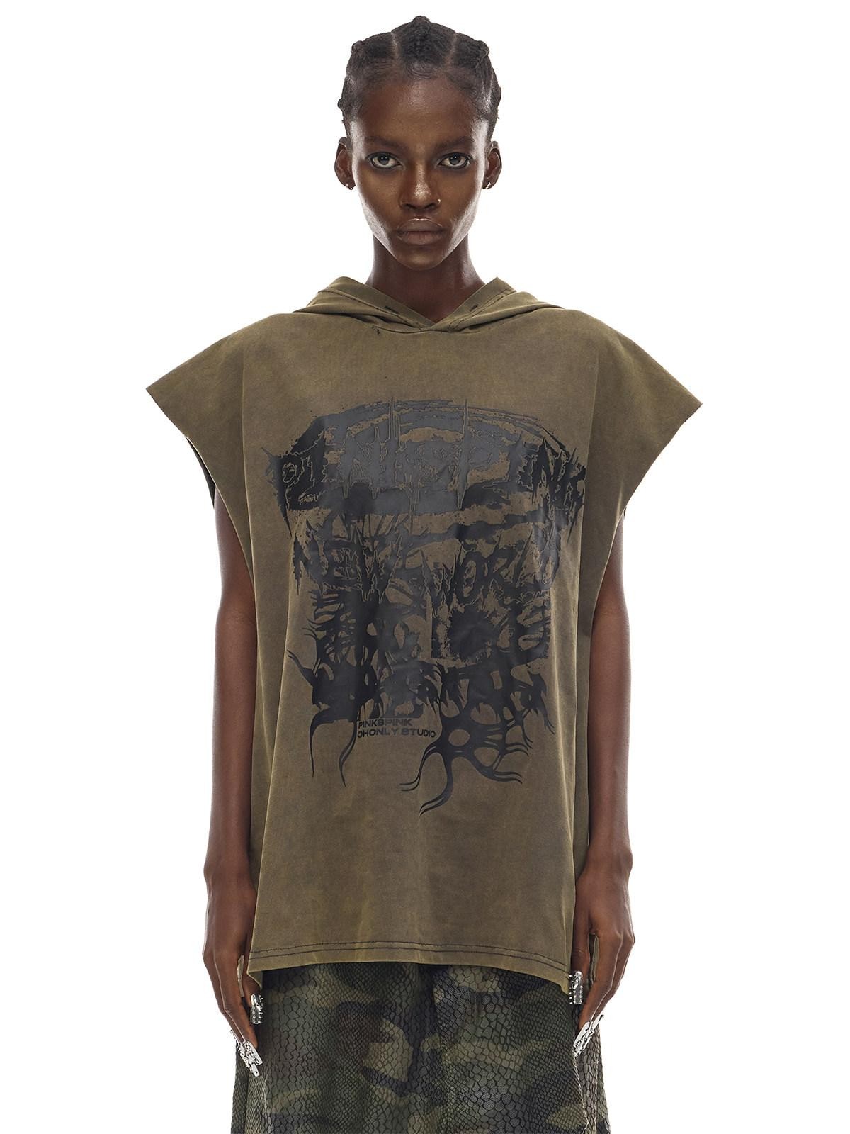 PINKSPINK Cosmic Vortex Print Wasteland Streetwear Sleeveless Women's Hoodies