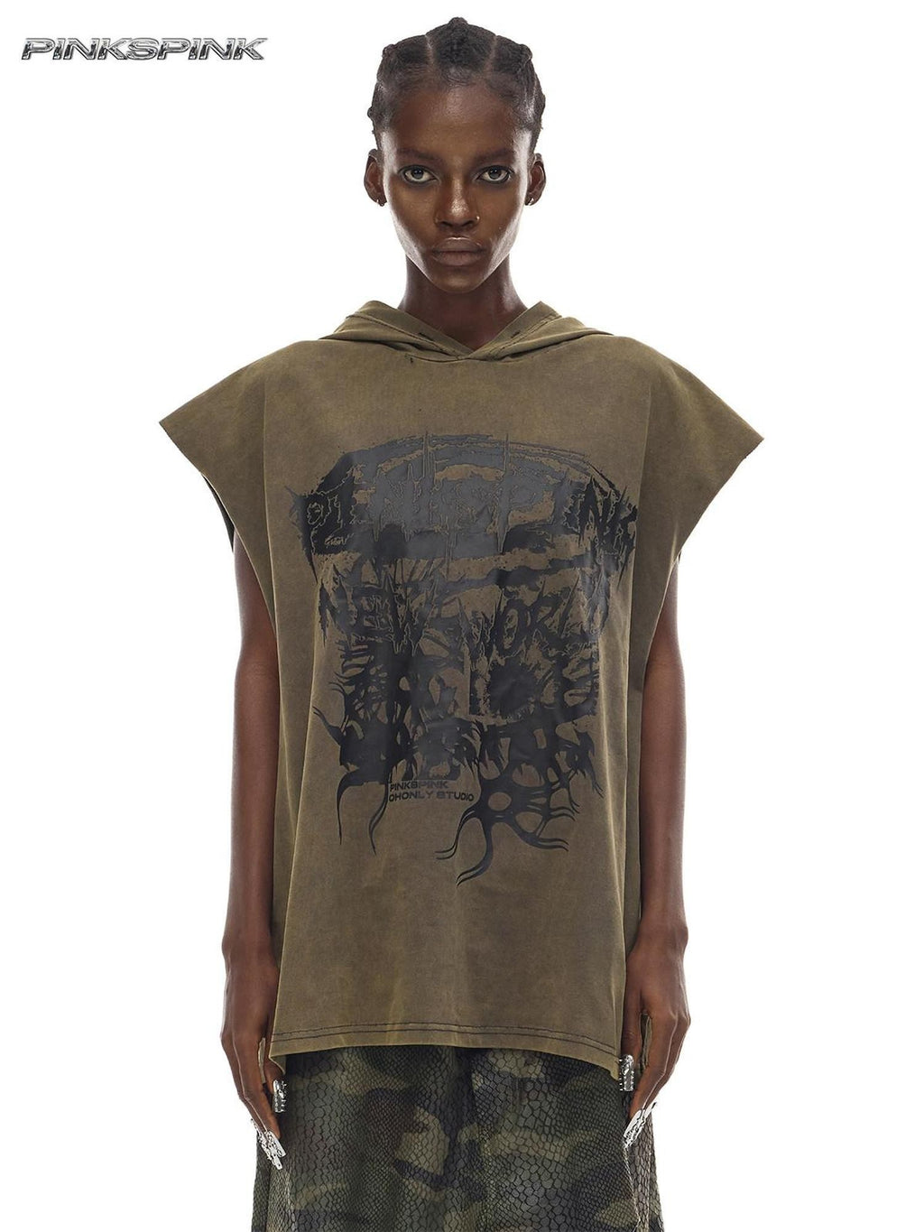 PINKSPINK Cosmic Vortex Print Wasteland Streetwear Sleeveless Women's Hoodies