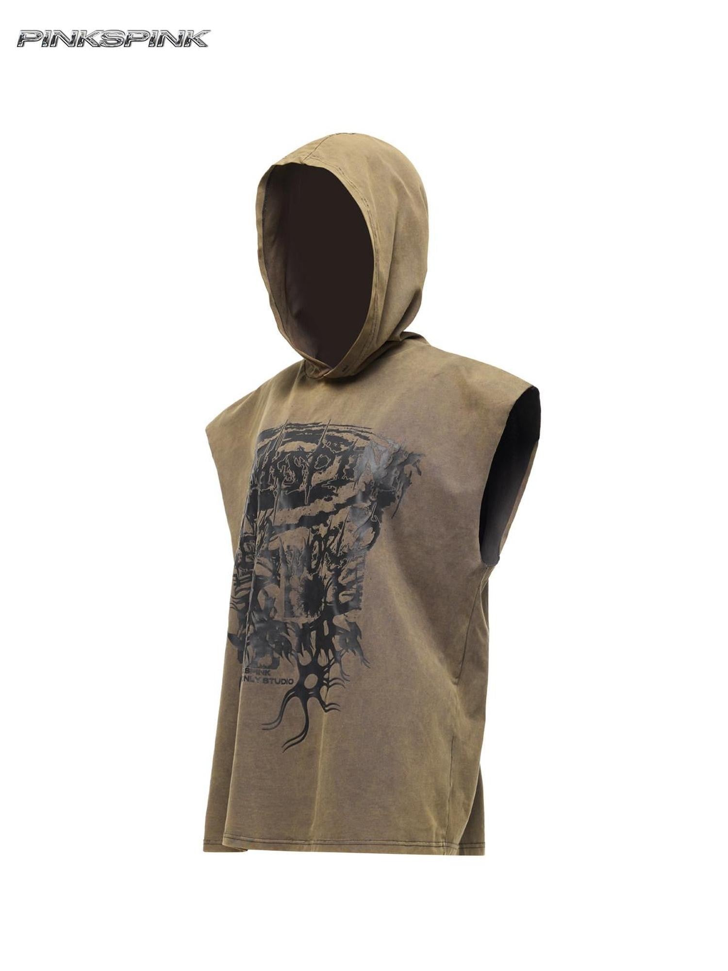PINKSPINK Cosmic Vortex Print Wasteland Streetwear Sleeveless Women's Hoodies