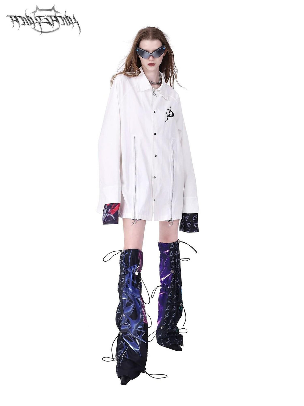 PINKSPINK Cosmic Zipper Split Patchwork Embroidery Print Women's Cotton Trench Coats