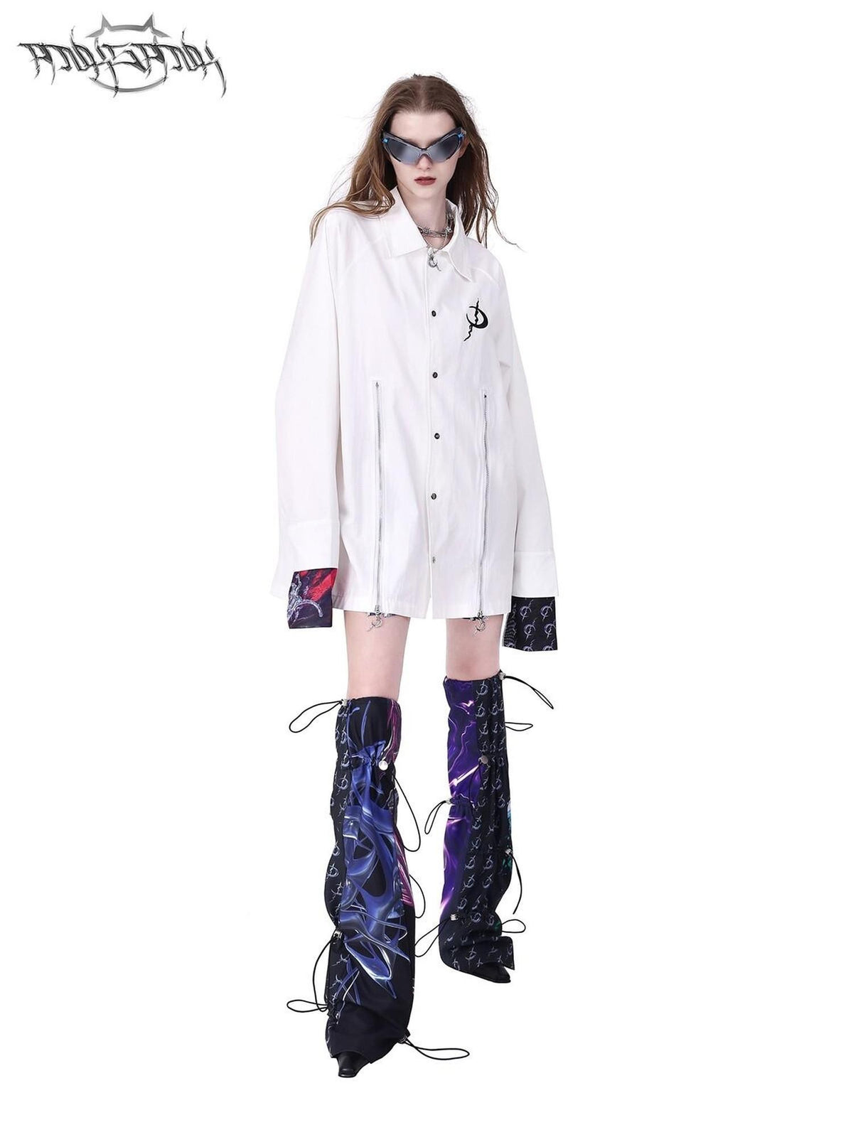 PINKSPINK Cosmic Zipper Split Patchwork Embroidery Print Women's Cotton Trench Coats