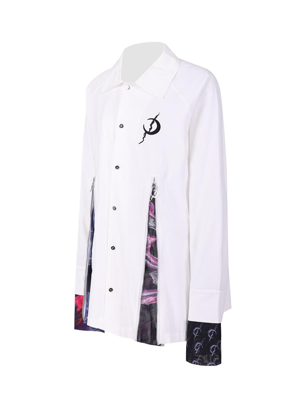 PINKSPINK Cosmic Zipper Split Patchwork Embroidery Print Women's Cotton Trench Coats