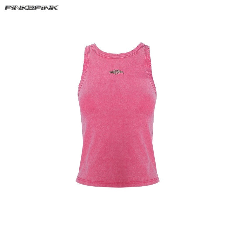 PINKSPINK_Cropped_Metal_Logo_Washed_Text_Print_Slim_Fit_Women's_Mesh_Tank_Tops_933636694905_MISSTT