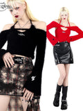 PINKSPINK Cropped Slim Chain Tie Bell Sleeve Two Piece Women's Knit Off-shoulder Sweaters
