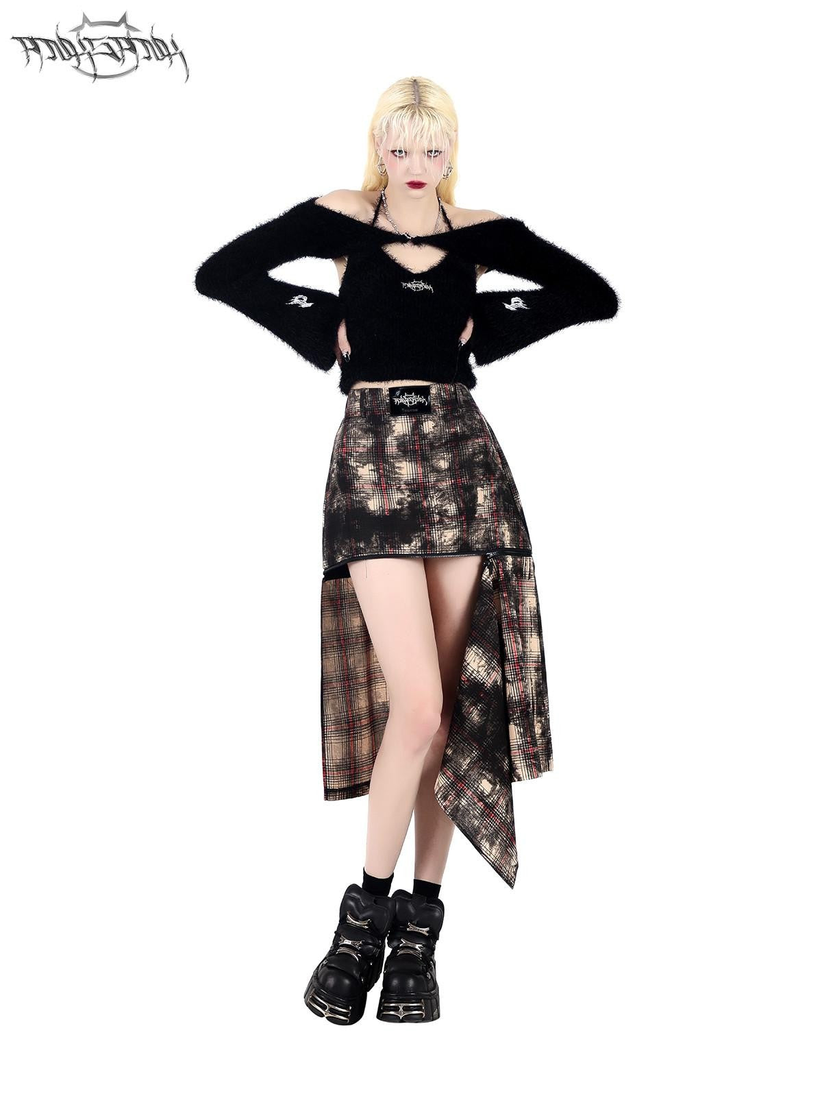 PINKSPINK Cropped Slim Chain Tie Bell Sleeve Two Piece Women's Knit Off-shoulder Sweaters