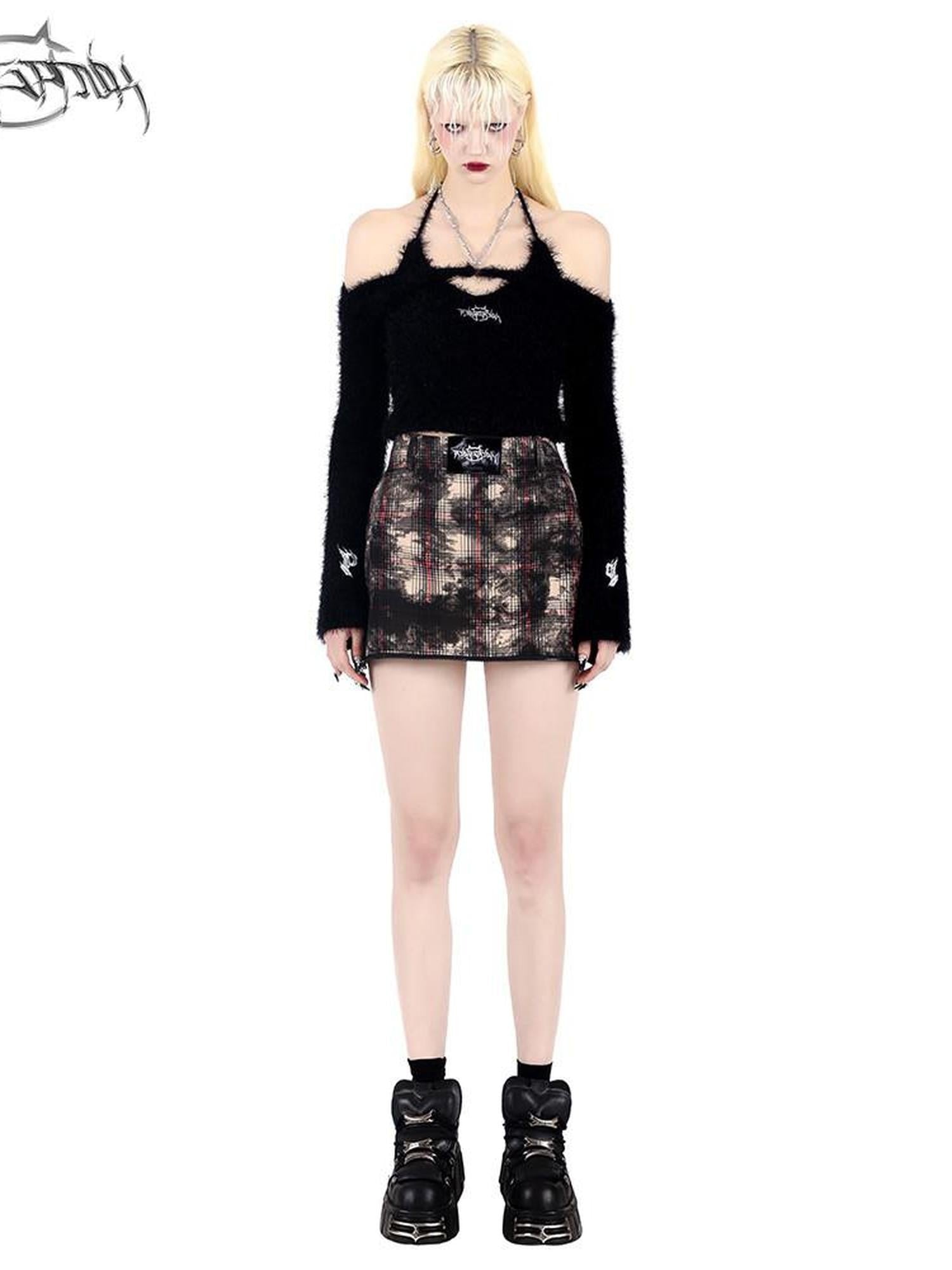 PINKSPINK Cropped Slim Chain Tie Bell Sleeve Two Piece Women's Knit Off-shoulder Sweaters