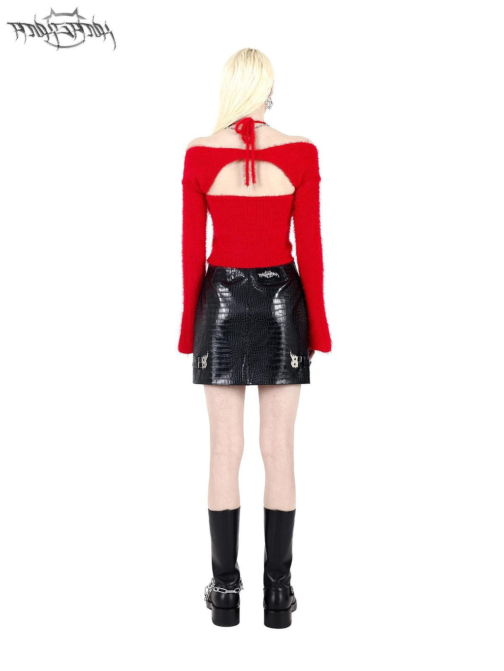 PINKSPINK Cropped Slim Chain Tie Bell Sleeve Two Piece Women's Knit Off-shoulder Sweaters
