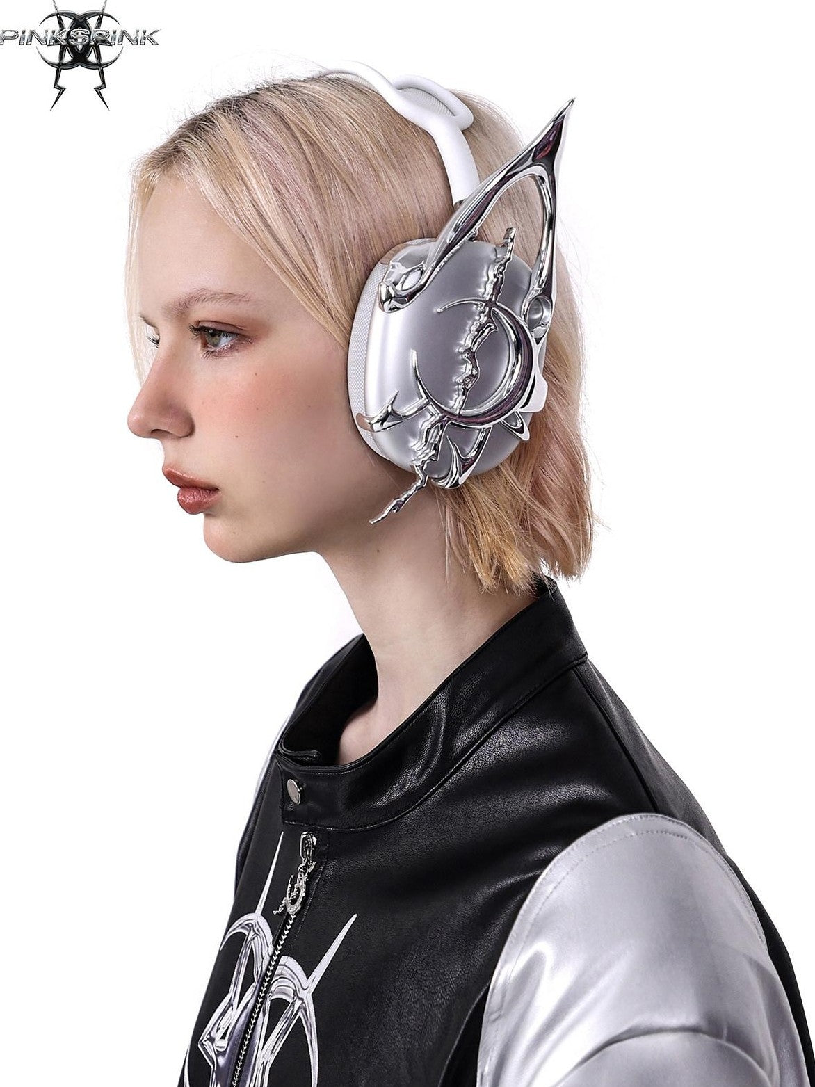 PINKSPINK Cyberpunk Mirrored Shoulder Patchwork Women's Washed Synthetic Leather Jackets