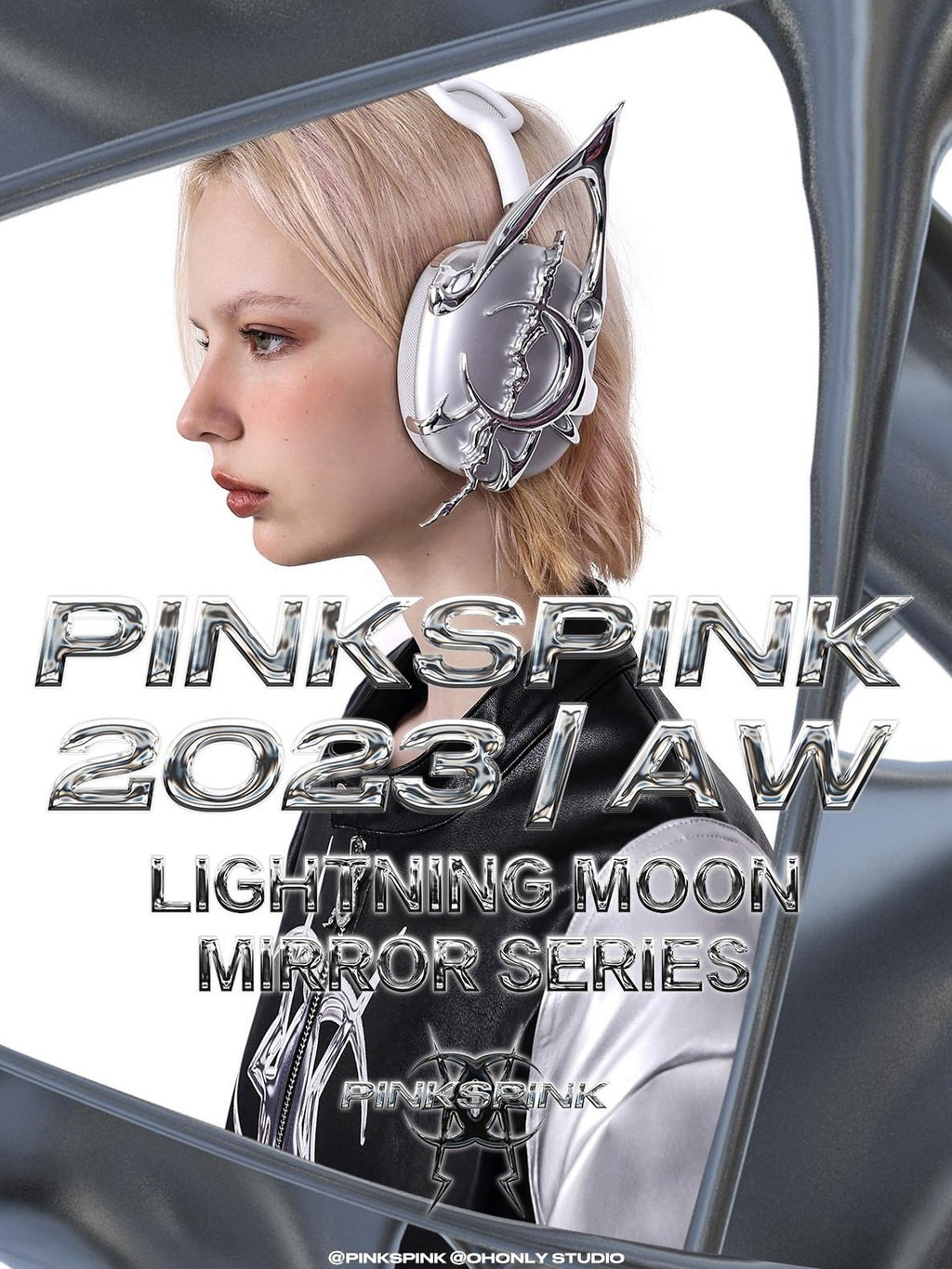 PINKSPINK Cyberpunk Mirrored Shoulder Patchwork Women's Washed Synthetic Leather Jackets