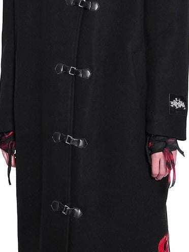 PINKSPINK Dark Flame Snake Embroidered Oversized Padded Women's Wool Long Coats