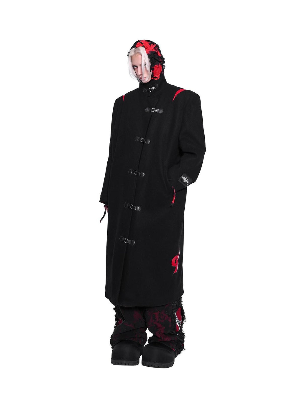 PINKSPINK Dark Flame Snake Embroidery Stand Collar Women's Padded Long Coats