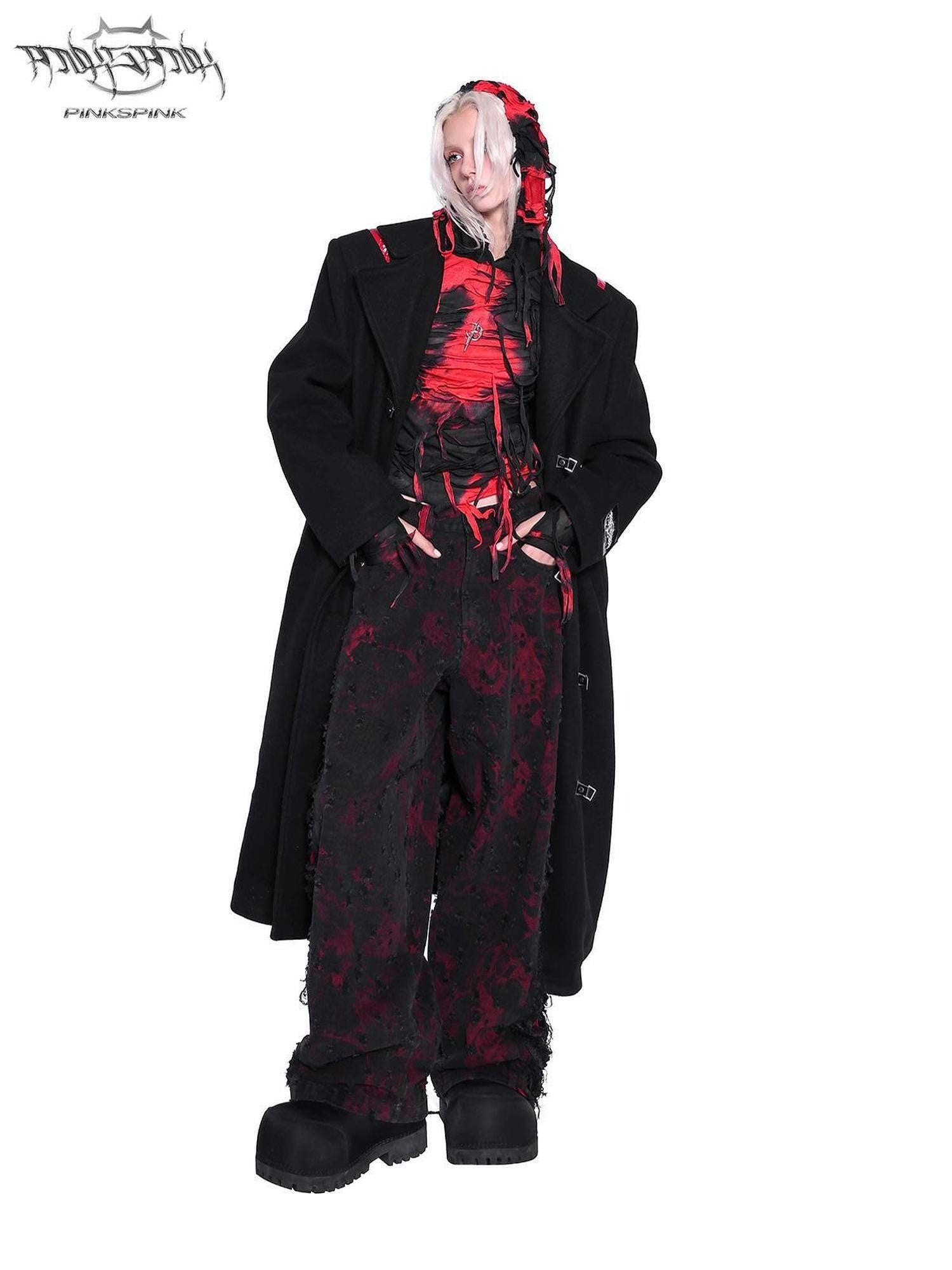 PINKSPINK Dark Flame Snake Embroidery Stand Collar Women's Padded Long Coats