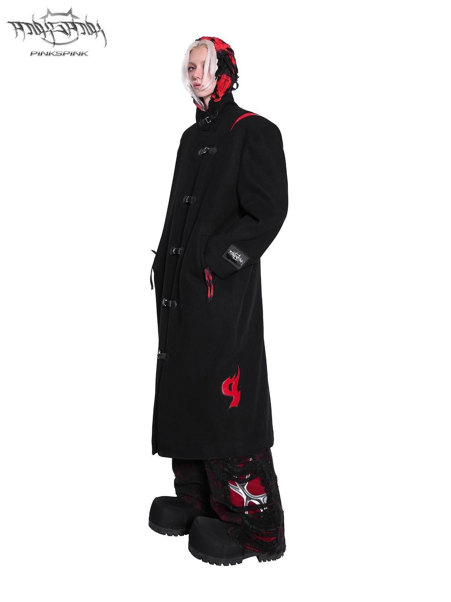 PINKSPINK Dark Flame Snake Embroidery Stand Collar Women's Padded Long Coats