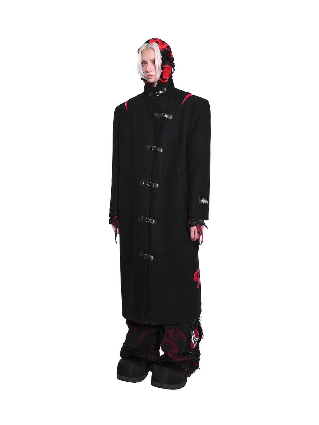 PINKSPINK Dark Flame Snake Embroidery Stand Collar Women's Padded Long Coats