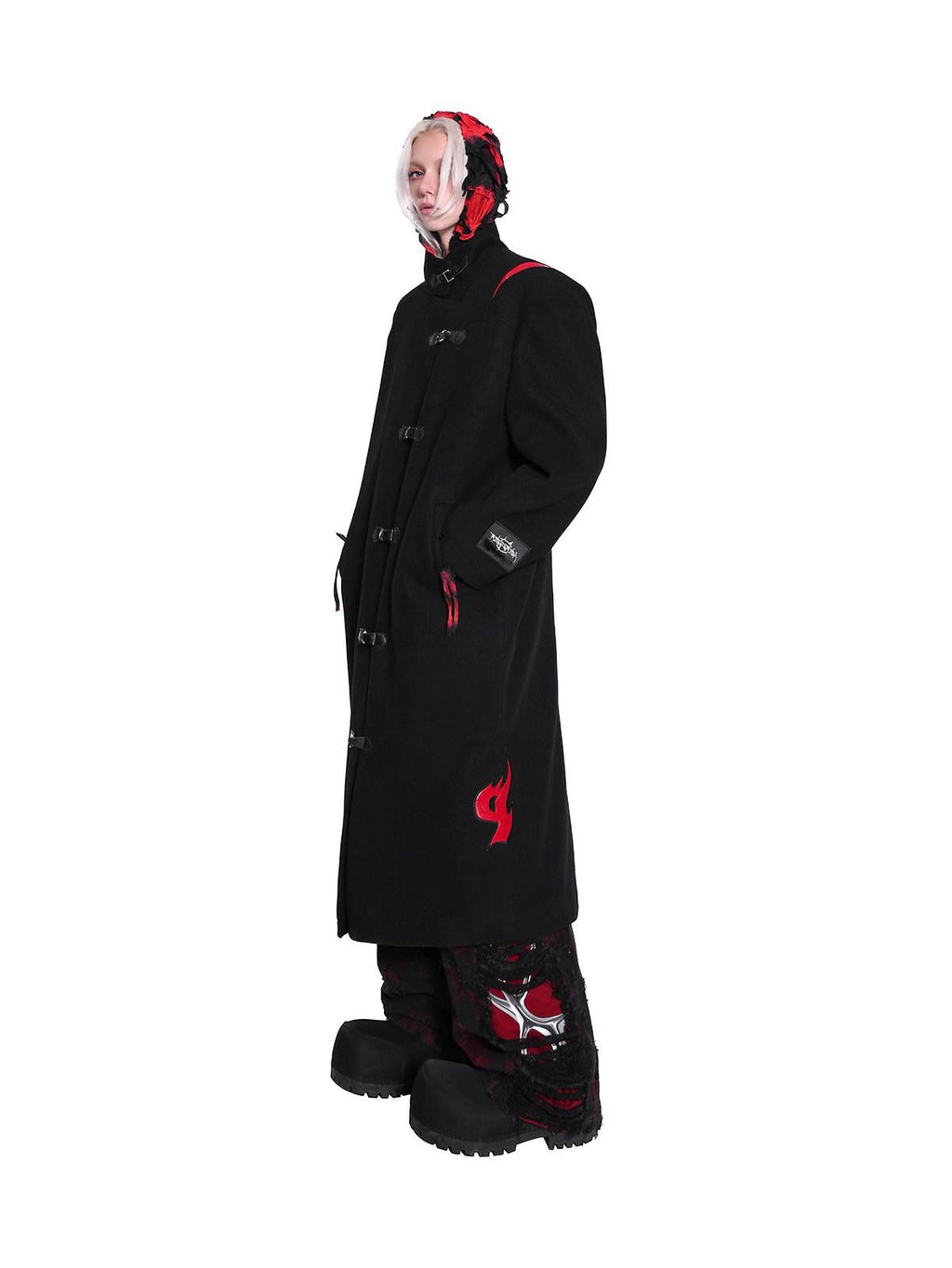 PINKSPINK Dark Flame Snake Embroidery Stand Collar Women's Padded Long Coats