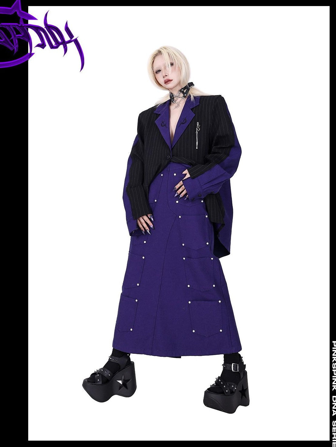 PINKSPINK Dark Purple Embroidered Multi Pocket Patchwork Women's Denim Maxi Skirts