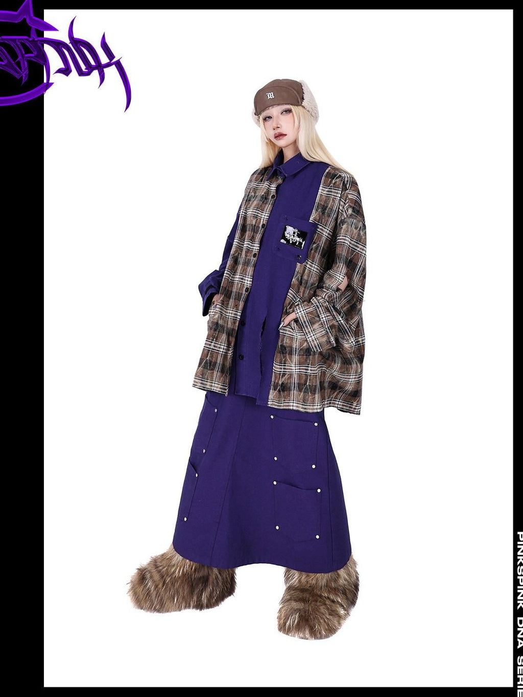 PINKSPINK Dark Purple Embroidered Multi Pocket Patchwork Women's Denim Maxi Skirts