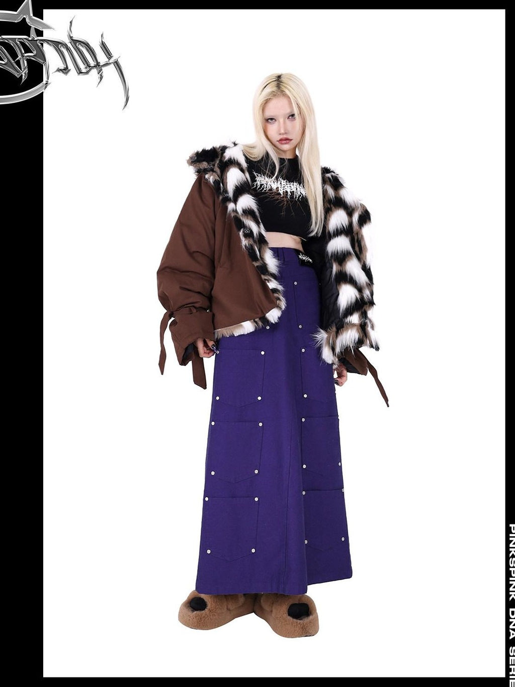 PINKSPINK Dark Purple Embroidered Multi Pocket Patchwork Women's Denim Maxi Skirts