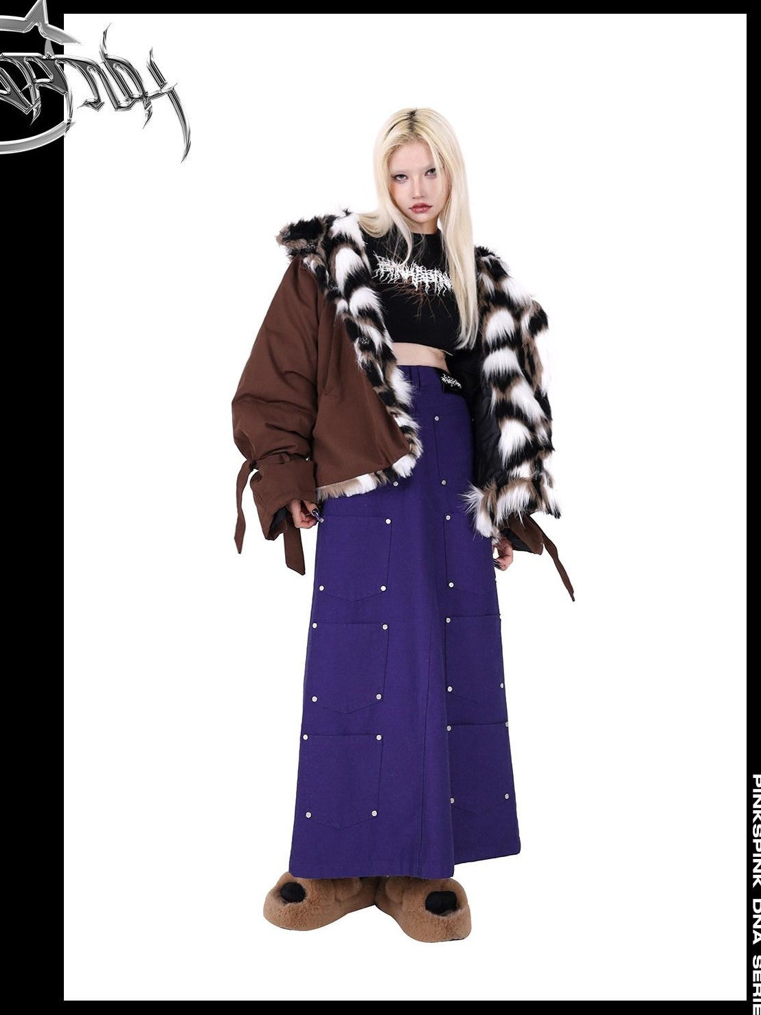 PINKSPINK Dark Purple Embroidered Multi Pocket Patchwork Women's Denim Maxi Skirts