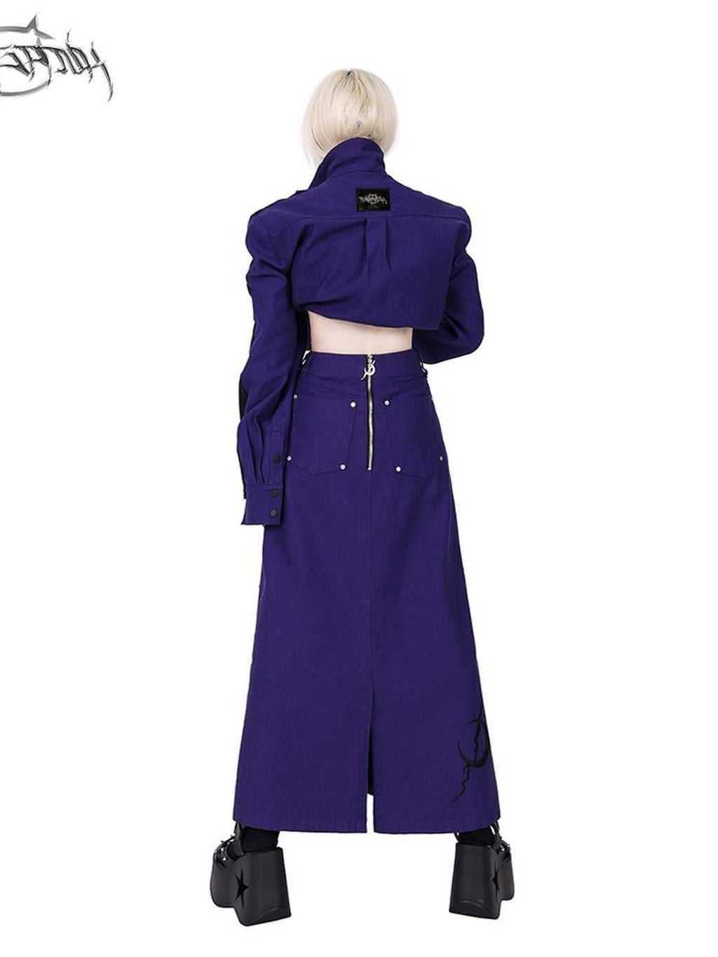 PINKSPINK Dark Purple Embroidered Multi Pocket Patchwork Women's Denim Maxi Skirts