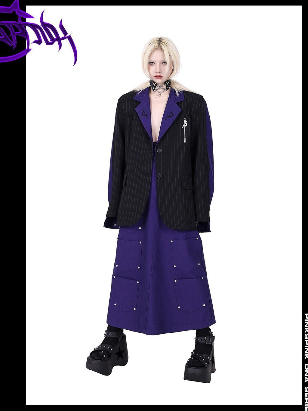 PINKSPINK Dark Purple Embroidered Multi Pocket Patchwork Women's Denim Maxi Skirts