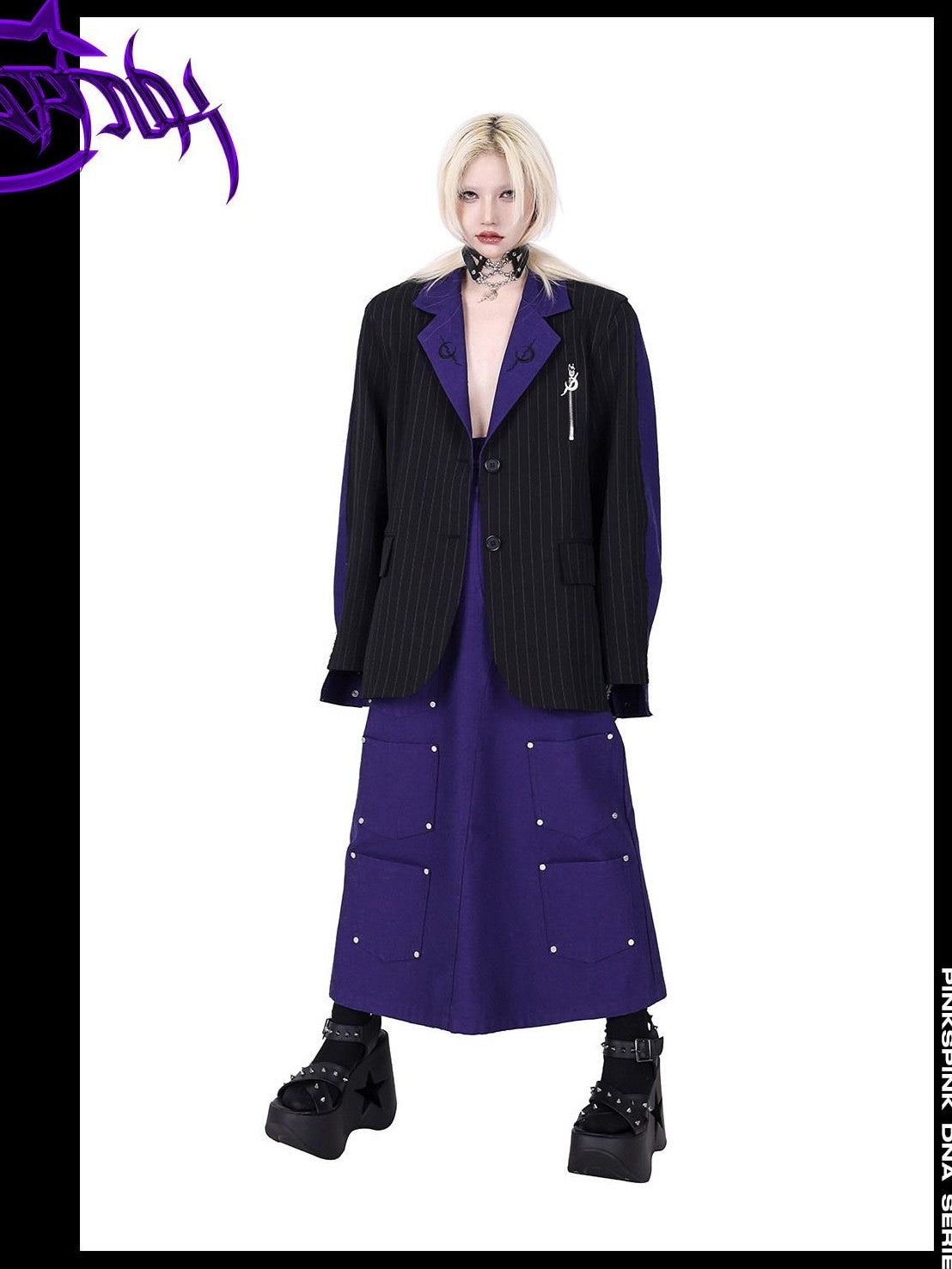 PINKSPINK Dark Purple Embroidered Multi Pocket Patchwork Women's Denim Maxi Skirts