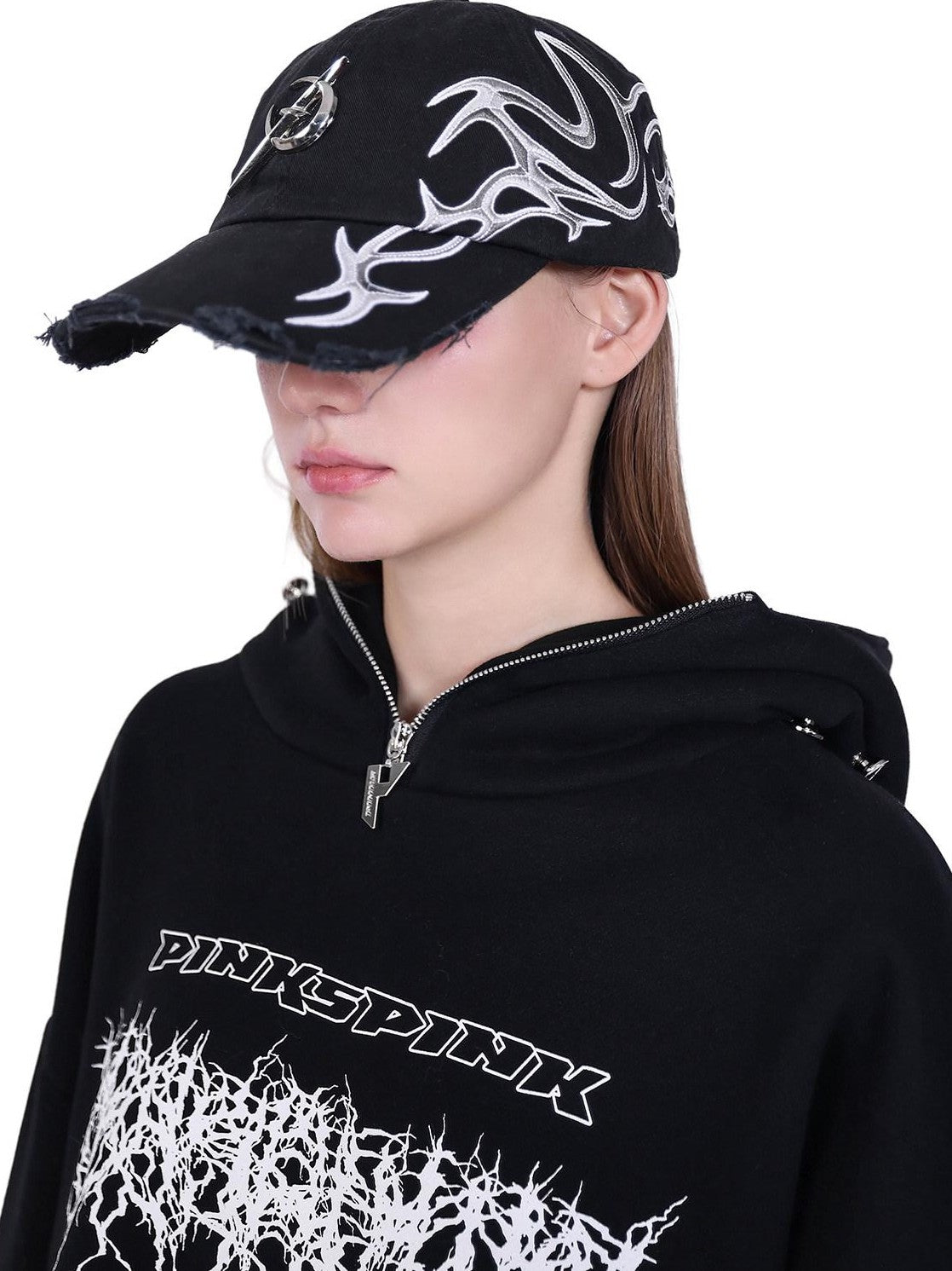 PINKSPINK Deconstructed Mask Letter Print Hooded Oversized Women's Sweatshirts