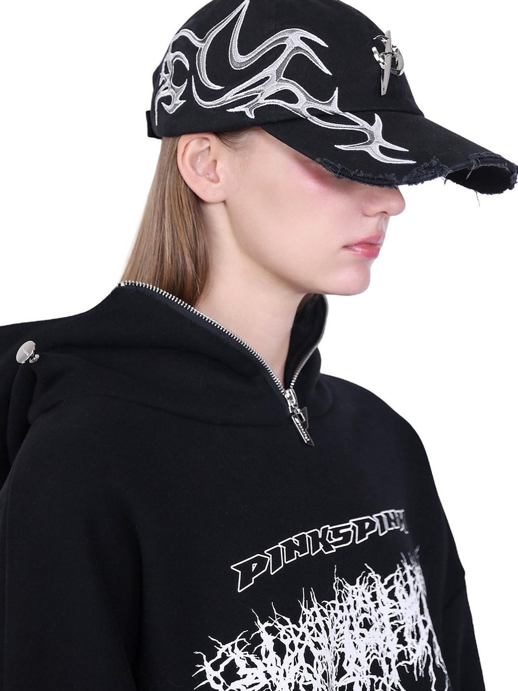 PINKSPINK Deconstructed Mask Letter Print Hooded Oversized Women's Sweatshirts