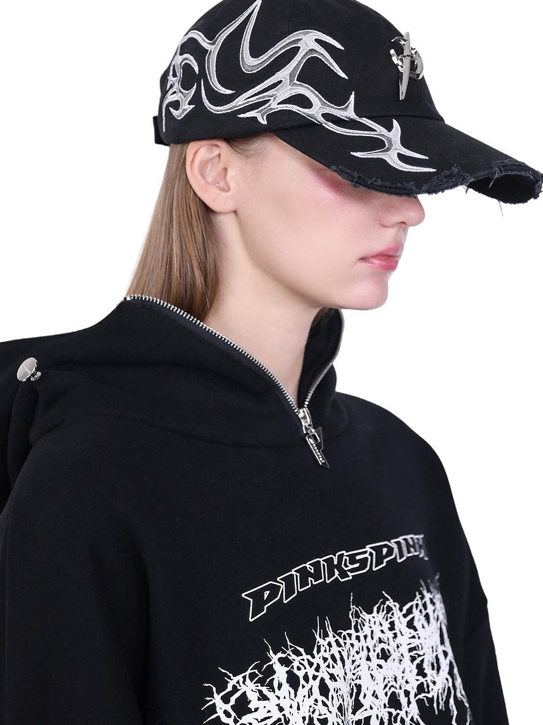 PINKSPINK Deconstructed Mask Letter Print Hooded Oversized Women's Sweatshirts
