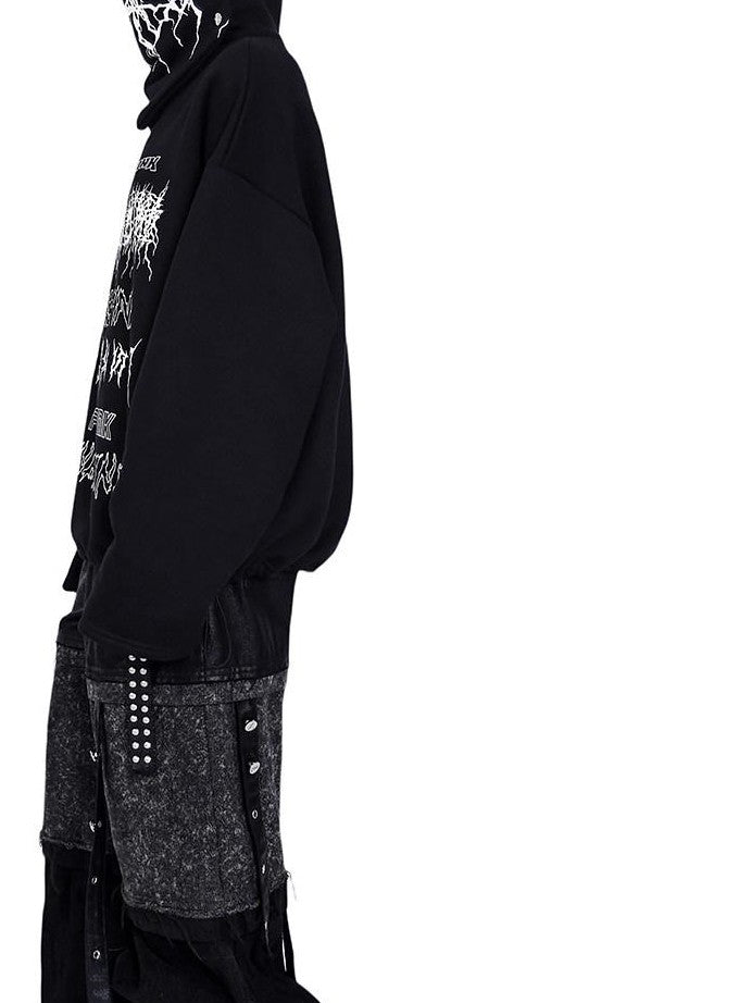 PINKSPINK Deconstructed Mask Letter Print Hooded Oversized Women's Sweatshirts