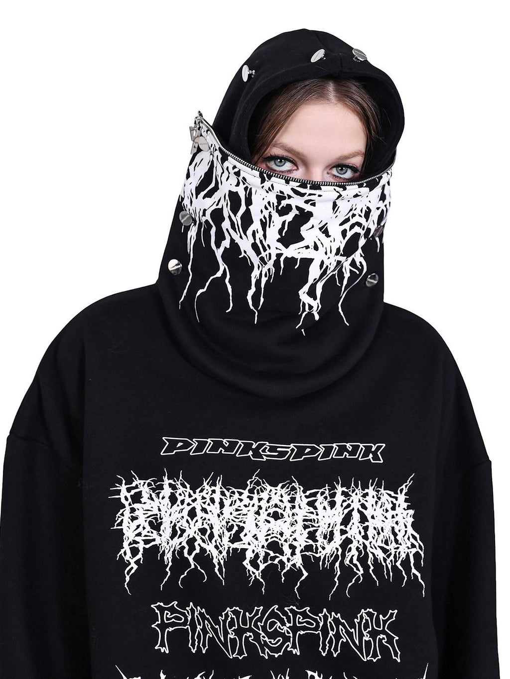 PINKSPINK Deconstructed Mask Letter Print Hooded Oversized Women's Sweatshirts