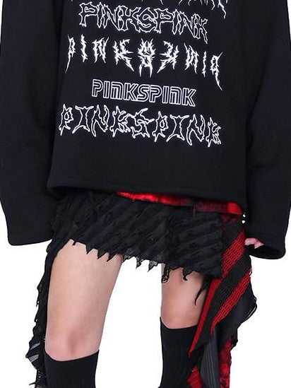 PINKSPINK Deconstructed Mask Letter Print Hooded Oversized Women's Sweatshirts