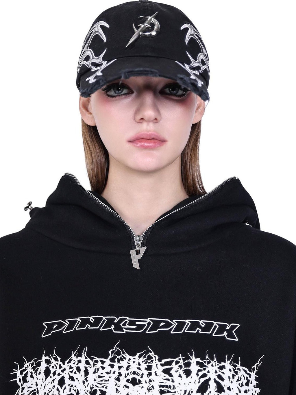 PINKSPINK Deconstructed Mask Letter Print Hooded Oversized Women's Sweatshirts