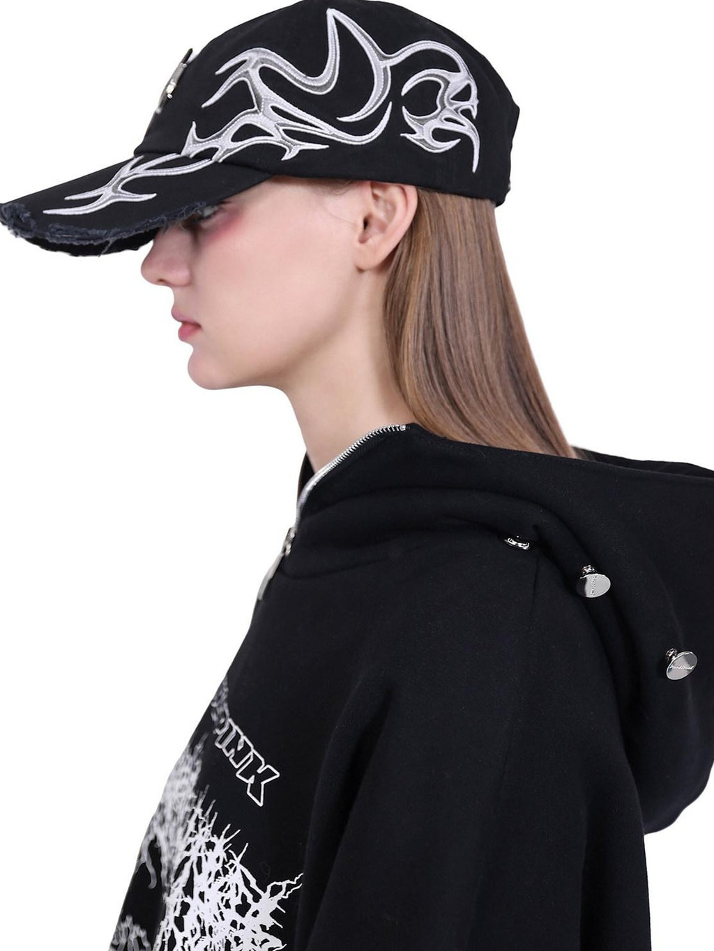 PINKSPINK Deconstructed Mask Letter Print Hooded Oversized Women's Sweatshirts