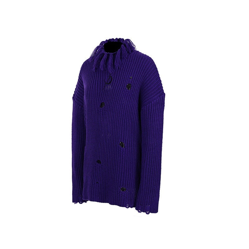 PINKSPINK_Deep_Purple_Distressed_Loose_Knit_Women's_Acrylic_Blend_Turtleneck_Sweaters_996910362633_MISSTT
