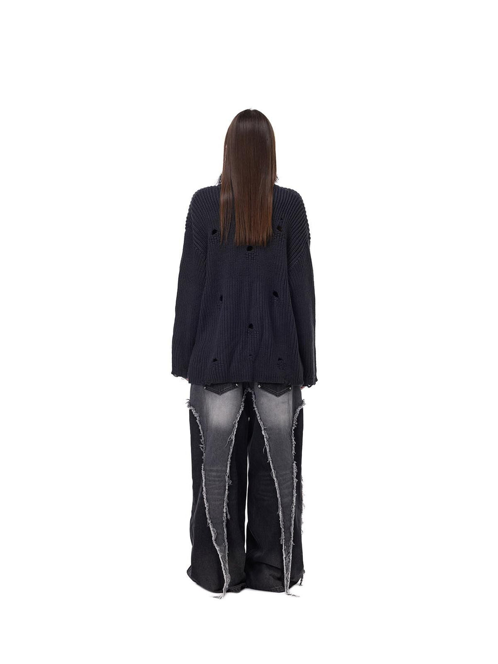 PINKSPINK Deep Purple Distressed Loose Knit Women's Acrylic Blend Turtleneck Sweaters