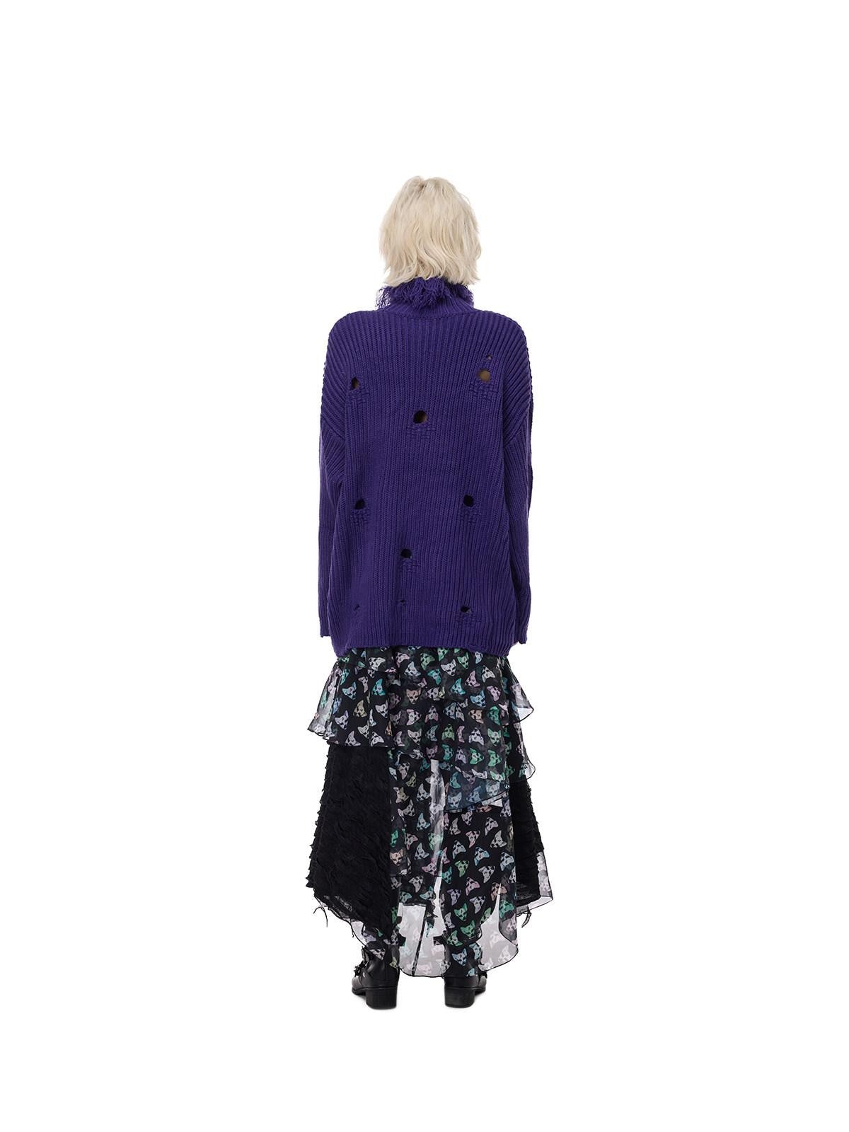 PINKSPINK Deep Purple Distressed Loose Knit Women's Acrylic Blend Turtleneck Sweaters